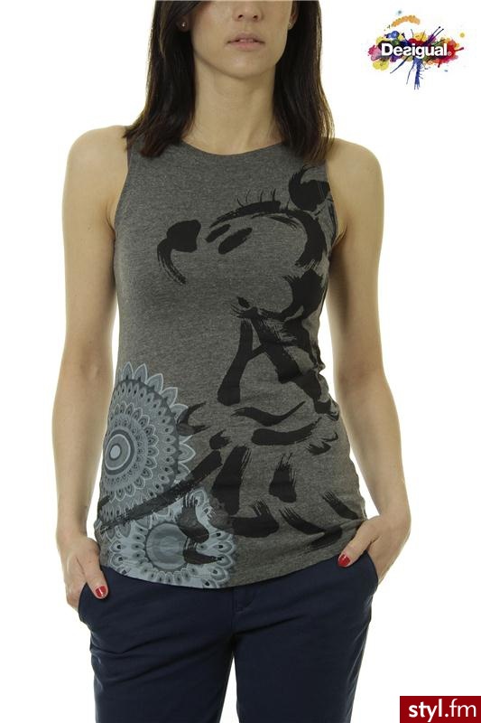 Desigual T-SHIRT SLEEVELESS GREY - Bluzki Ciuchy Moda