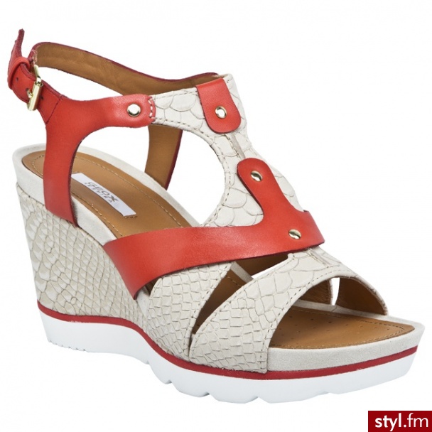 Geox Sandały D Sophie A D32Q9A 04143 C5343 Beżowy/Czerwony (Ecru/Coral) - Sandały Buty Moda