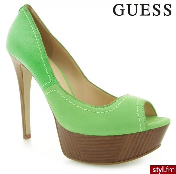 Guess GAMMA SPUNTATO OPEN TOE LEAT GREEN - Czółenka Buty Moda