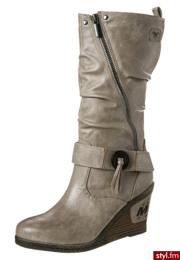 Mustang Kozaki na koturnie beżowy (1083504) - Koturny Buty Moda