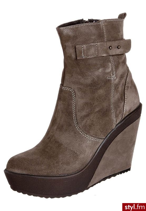 Zign Botki na koturnie brązowy - Botki Buty Moda