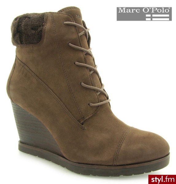 Marc O'Polo WEDGE BOOTIE OILY NUBUCK DARK BROWN - Botki Buty Moda