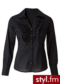 Bonprix Bluzka z falbankami czarny 977300_8656 Długi rękaw - Koszule Ciuchy Moda