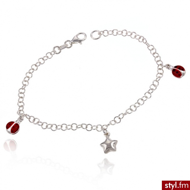 Dandelio Srebrna Bransoletka z Gwiazdką i Biedronkami NCL-BRA-0035 - Bransoletki Biżuteria Moda