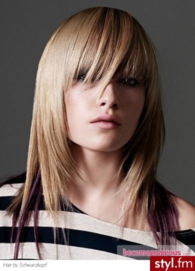 Blond Rozpuszczone Proste z grzywką Na co dzień Średnie Fryzury