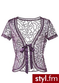 Bonprix Bolerko z cekinami ciemny lila 936870_8936 Odcienie fioletu - Marynarki i żakiety Okrycia Moda
