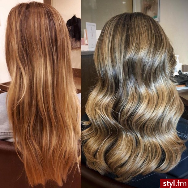 sombre z Olaplex fryzjer Warszawa salon FOR HAIR - Blond Rozpuszczone Kręcone Na co dzień Średnie Fryzury