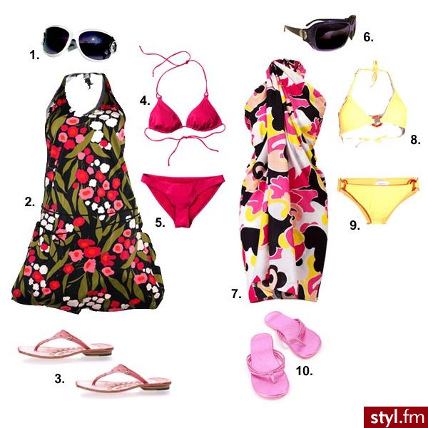 Kolorowo, kwiatowo...
(1) okulary C&A, 24.90 zł (2) sukienka Kenzo, 409 zł (3) japonki *art, 370 zł (4) góra od bikini H&M, 39.90 zł (5) dół od bikini H&M, 39.90 zł (6) okulary C&A, 24.90 zł (7) sarong H&M, 24.90 zł (8 i 9) kostium ką - Pozostałe Ciuchy Moda