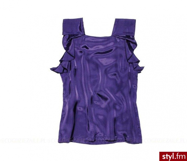 Top - Tatuum. Efektowny top z nowej, wiosenno-letniej kolekcji Tatuum. Wykonany z połyskującego materiału w eleganckim, fioletowym kolorze. Ma kwadratowy dekolt, szerokie ramiączka i fantazyjne falbany poniżej. - Pozostałe Ciuchy Moda