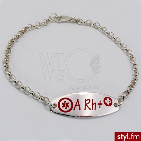 Węc Bransoleta srebrna z grupą krwi WEC-S-BR-MED-2 - Bransoletki Biżuteria Moda