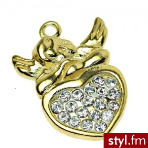 Charms aniołek z serduszkiem kamienie Swarovski pozłacane - Wisiorki Biżuteria Moda