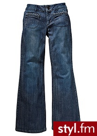 Bonprix Dżinsy WIDE ciemny denim used 932371_18832 Granat - Jeansy Spodnie Moda
