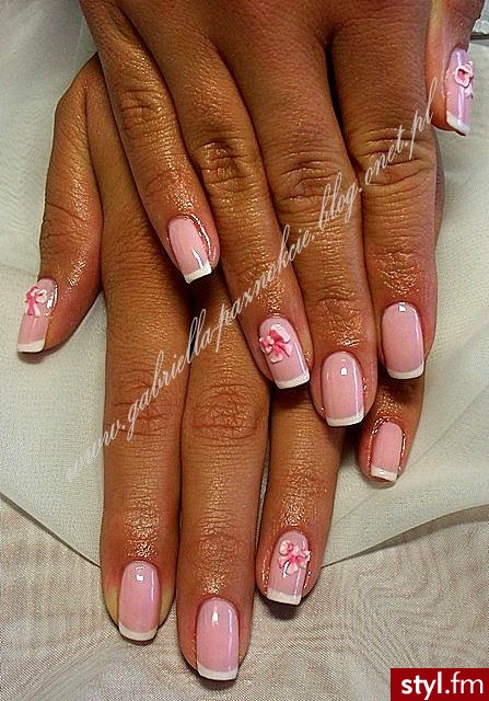 manicure hybrydowy + zdobienie akrylowe 3d - Kwadratowe French Naturalne Paznokcie