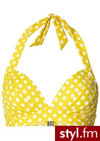 Bonprix Biustonosz bikini push up żółto-biały w groszki 967736_19141 - Na plażę Bielizna Moda