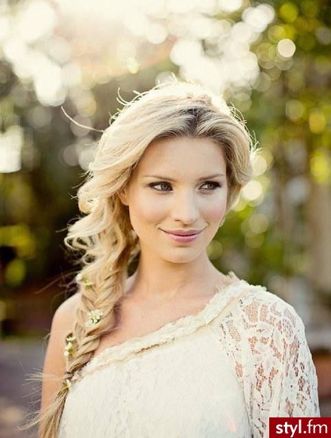 Blond Warkocze Proste Ślubne Długie Fryzury