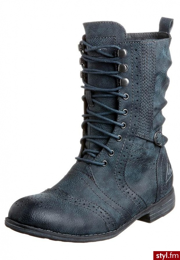 Mustang Botki sznurowane petrol - Botki Buty Moda