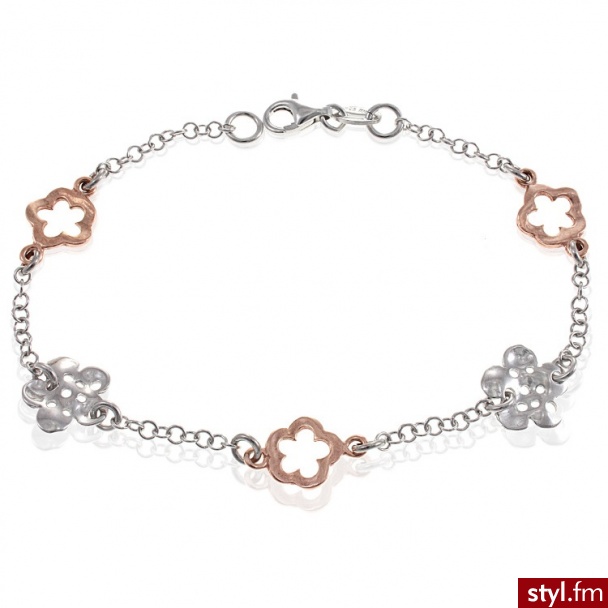 Dandelio Srebrne i Łososiowe Kwiatki NCL-BRA-0089 - Bransoletki Biżuteria Moda