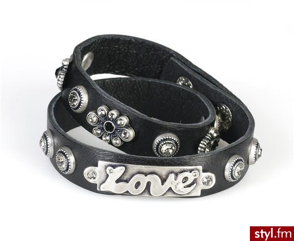 Skórzna bronsoletka z nabitymi ozdobami oraz napisem LOVE - LK Jewelry - 210$ - Pozostałe Dodatki Moda