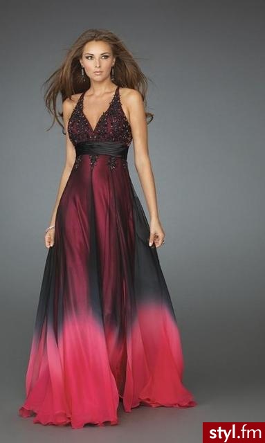 Piękna cieniowana suknia firmy La Femme - 478$ - Pozostałe Ciuchy Moda