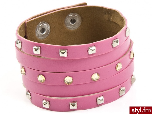 Iloko BRANSOLETKA RÓŻOWA ĆWIEKI SKÓRA - Bransoletki Biżuteria Moda
