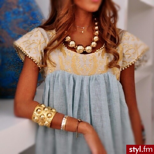 tunic blue gold - Pozostałe Sukienki Moda