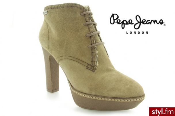 Pepe Jeans BOTKI PRESTON ECRU SUEDE - Botki Buty Moda