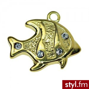 Charms rybka z kamieniami Swarovski srebro 925 pozłacane - Wisiorki Biżuteria Moda