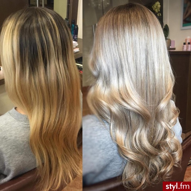 fryzjer warszawa sombre z Olaplex salon for hair - Blond Rozpuszczone Kręcone Na co dzień Długie Fryzury