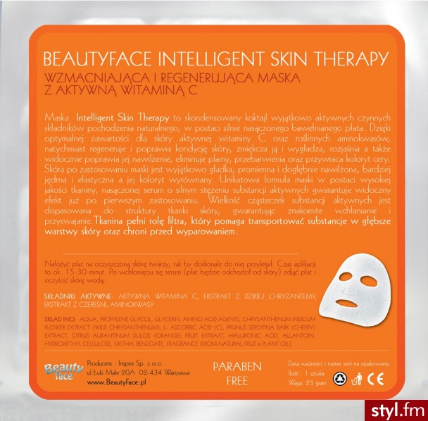 BEAUTYFACE INTELLIGENT SKIN THERAPY WZMACNIAJĄCA I REGENERUJĄCA MASKA Z AKTYWNĄ WITAMINĄ C - Kosmetyki
