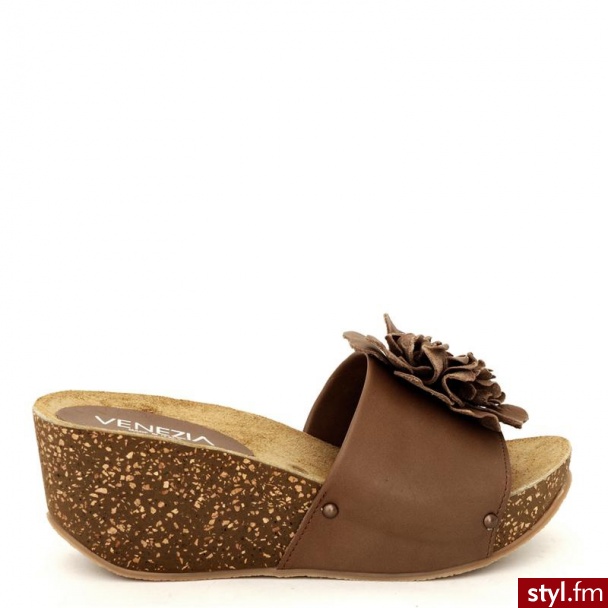 Venezia  Klapki Na Koturnie 342 Buf Taupe - Klapki Buty Moda