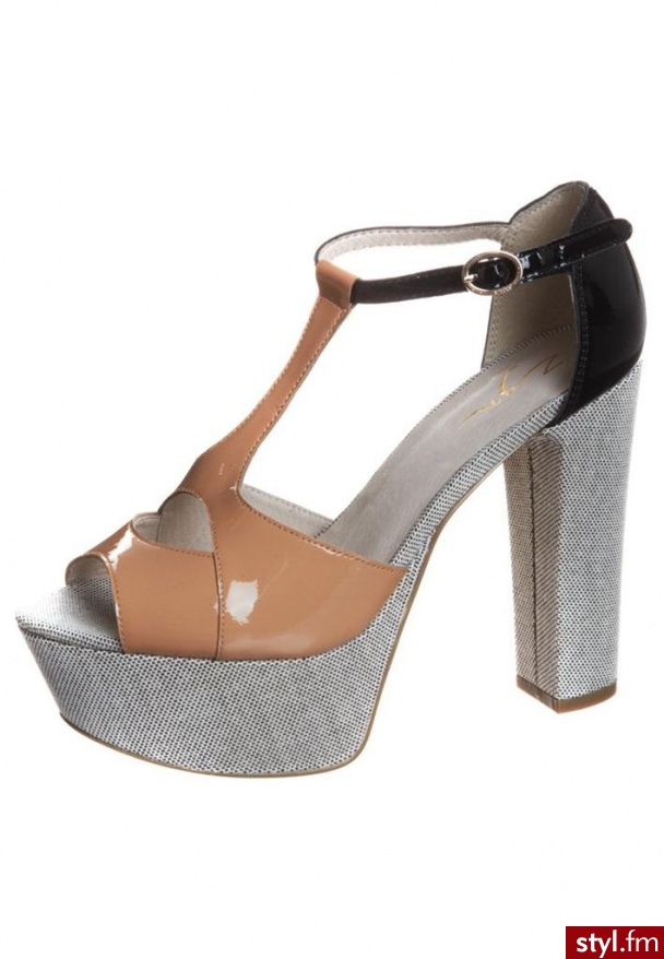 Zign Sandały Na Obcasie Beżowy (CD-AMD0081) KOTURNY SZARY - Koturny Buty Moda