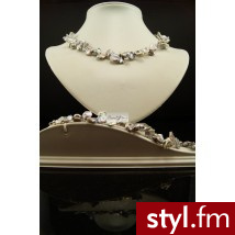 Pearl Line Komplet Keshi opalizujący srebrny - Pozostałe Biżuteria Moda