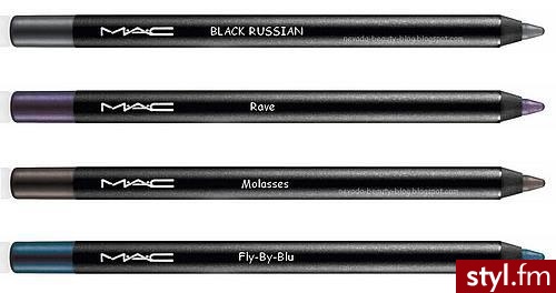 Kredki Pearglide Eyeliner. Black Russian - czarny z granatowym połyskiem.
- Rave - głęboka purpura z purpurowym połyskiem.
- Molasses - brudny brąz ze średnim brązowym połyskiem.
- Fly-By-Blu - jasnoniebieski z niebieskim połyskiem.   CENA:60 ZŁ - Makijaże