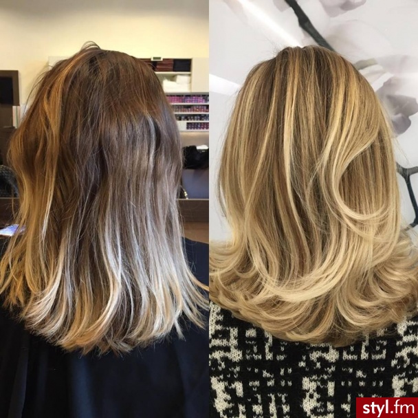 Koloryzacja z olaplex - Blond Rozpuszczone Kręcone Na co dzień Średnie Fryzury
