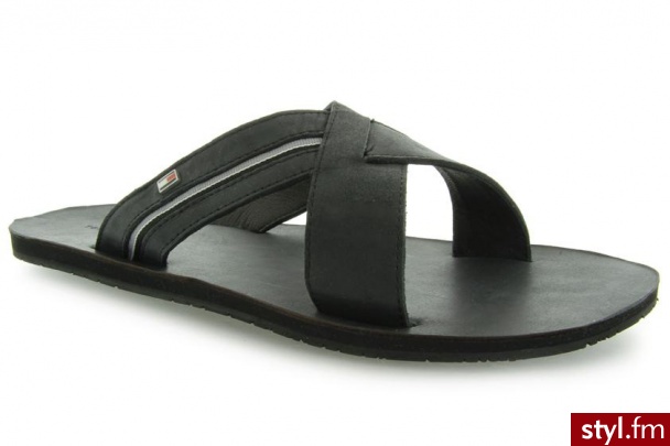 Tommy Hilfiger KLAPKI TERENCE 4 BLACK LEATHER - Klapki Buty Moda