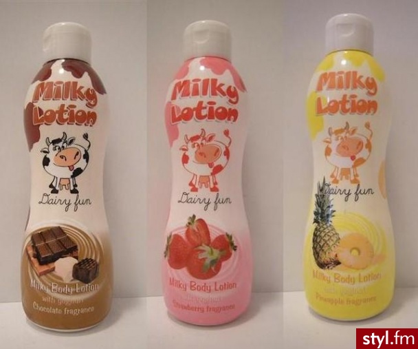 Balsamy do ciała DairyFun. Ja mam taki truskawkowy i mimo, iż ładnie pachnie to nie sprawdza się jako krem nawilżający. Niestety... - Gadżety Inne Moda