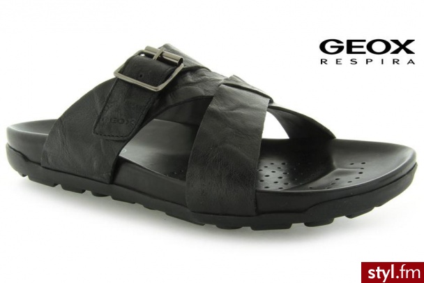 Geox KLAPKI FRANK Q BLACK LEATHER - Klapki Buty Moda