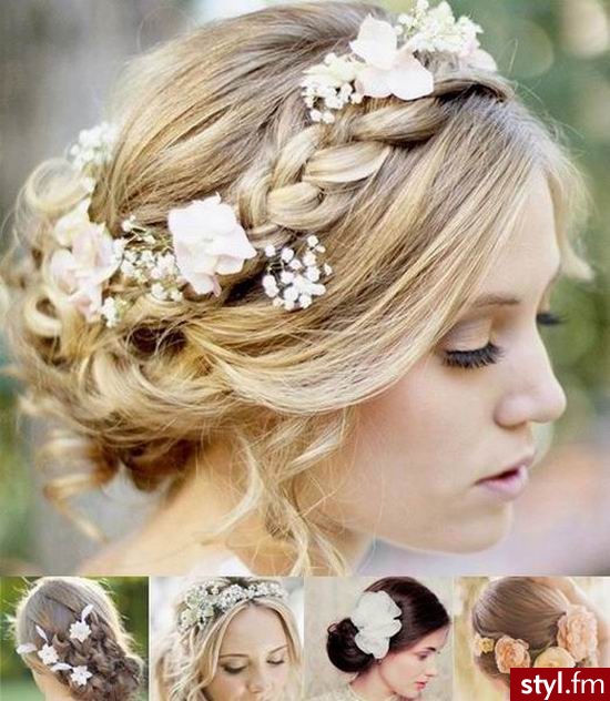 Blond Upięcie Kręcone Ślubne Średnie Fryzury