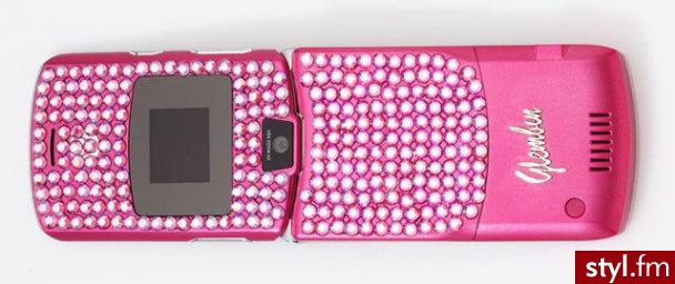Różowy telefon z stylowimi i modnymi cekinami na komórkę. - Misz-masz