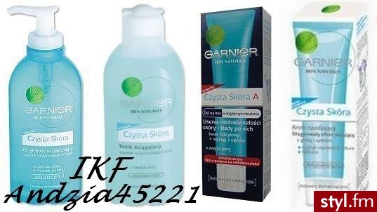 GARNIER CZYSTA SKÓRA: __**Żel głęboko  oczyszczający, 200 ml  __**Tonik ściagający, 200 ml  __**Krem nawilżający długotrwały efekt matujący, 75 ml..  __GARNIER CZYSTA SKÓRA A: __**Żel na noc o dogłęgnym działaniu, 40 ml - Misz-masz