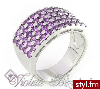 Violette Srebrny pierscionek cyrkonie Ametyst R600 R0600 - Pierścionki Biżuteria Moda