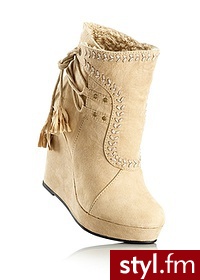 Bonprix Botki na koturnie beżowy 960137_25199 - Botki Buty Moda