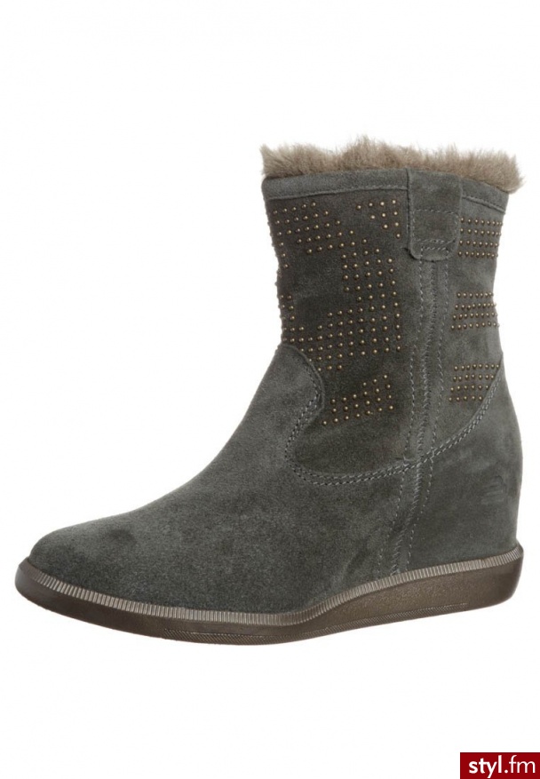 Bullboxer Botki na koturnie oliwka - Botki Buty Moda