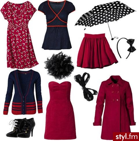 H&M w stylu retro. W zestawie: sukienka w kwiatki 99 zł, bluzka 39,90 zł, parasolka 29,90 zł, spódnica 99 zł, opaska z kokardą 19,90 zł, kardigan 119 zł, broszka kwiat 19,90 zł, spinka kokarda 19,90 zł, płaszcz 329 zł, sztruksowa sukienka 99 zł, buty  - Pozostałe Ciuchy Moda