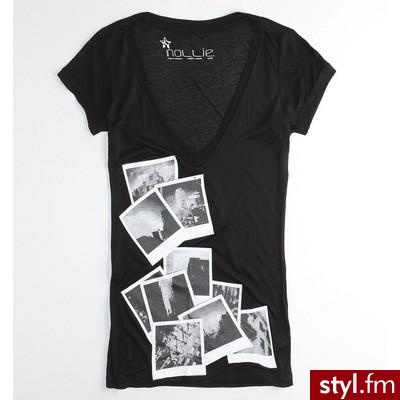 Nollie Tees - Womens - Nollie Silver Printed V-Neck T-Shirt - Polyvore. Pobrano ze strony: http://www.polyvore.com/cgi/thing?id=20138111 - Pozostałe Ciuchy Moda