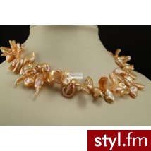 Pearl Line Kolia z perły typu Keschi, opalizujący róż - Naszyjniki Biżuteria Moda