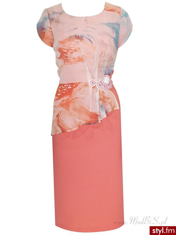 Sukienka damska Wioletta I elegancka koralowo-ecru - Pozostałe Sukienki Moda