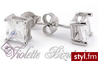 Violette  Srebrne kolczyki diamentowe kwadraty 1155 - Biały - Kolczyki Biżuteria Moda