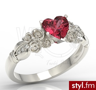 Węc Pierścionek z topazem Blazing Red w kształcie serca i diamentami AP-52B 0,03ct H/Si - Pierścionki Biżuteria Moda