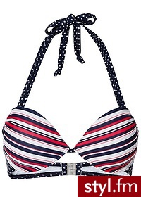 Bonprix Biustonosz bikini push up niebiesko-czerwony w paski 963856_19135 - Na plażę Bielizna Moda